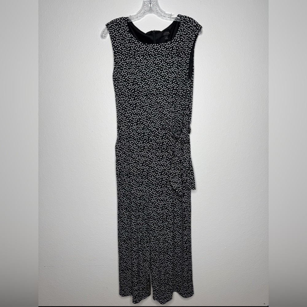 Tahari Arthur S Levine Black & White Floral Crop Jumpsuit Wide Leg Tank Size 12